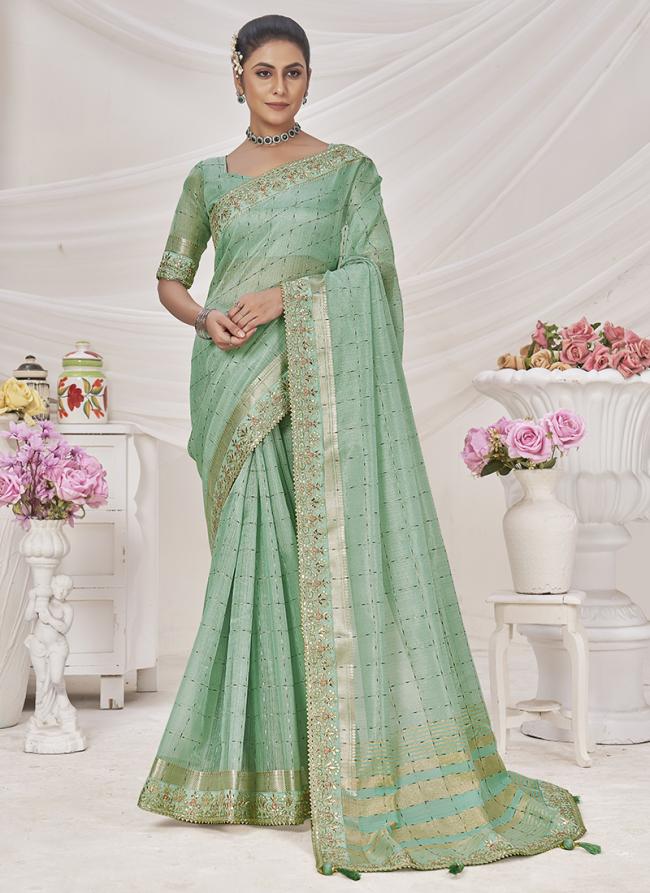 Banarasi Silk Green Wedding Wear Embroidery Seuqnqce Work Saree